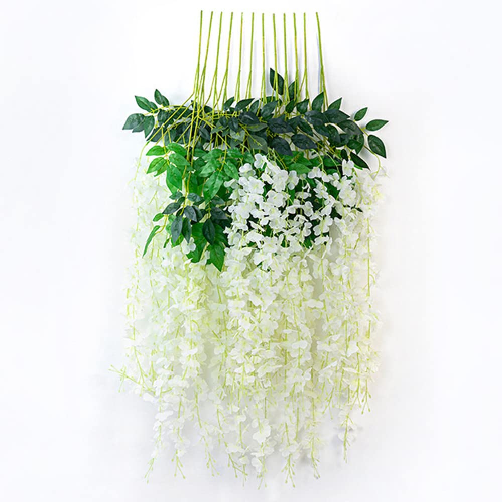 Lot De 12 Guirlandes Glycines Artificielles 110 Cm - Décoration Mariage, Maison Et Fête, Couleur Blanc