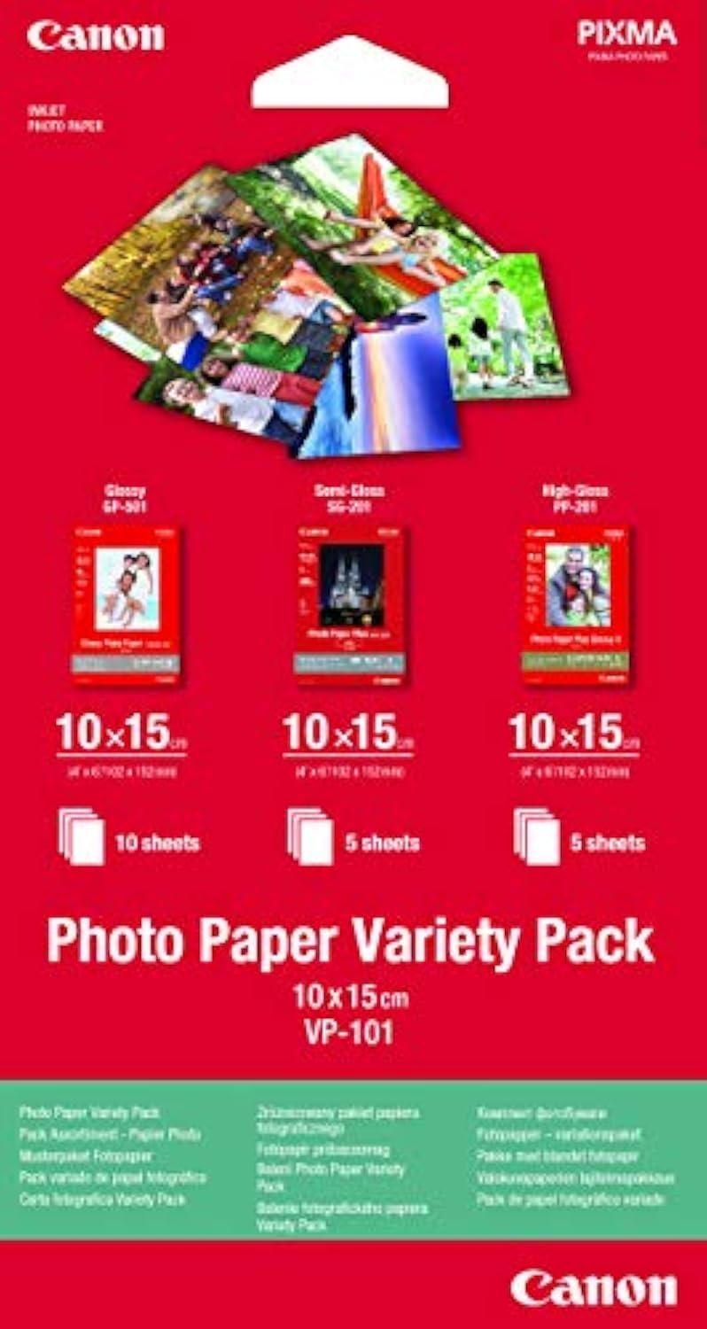 Original Canon VP-101 10x15cm and A4 Photo Paper Variety Pack 20 Sheets (0775b07