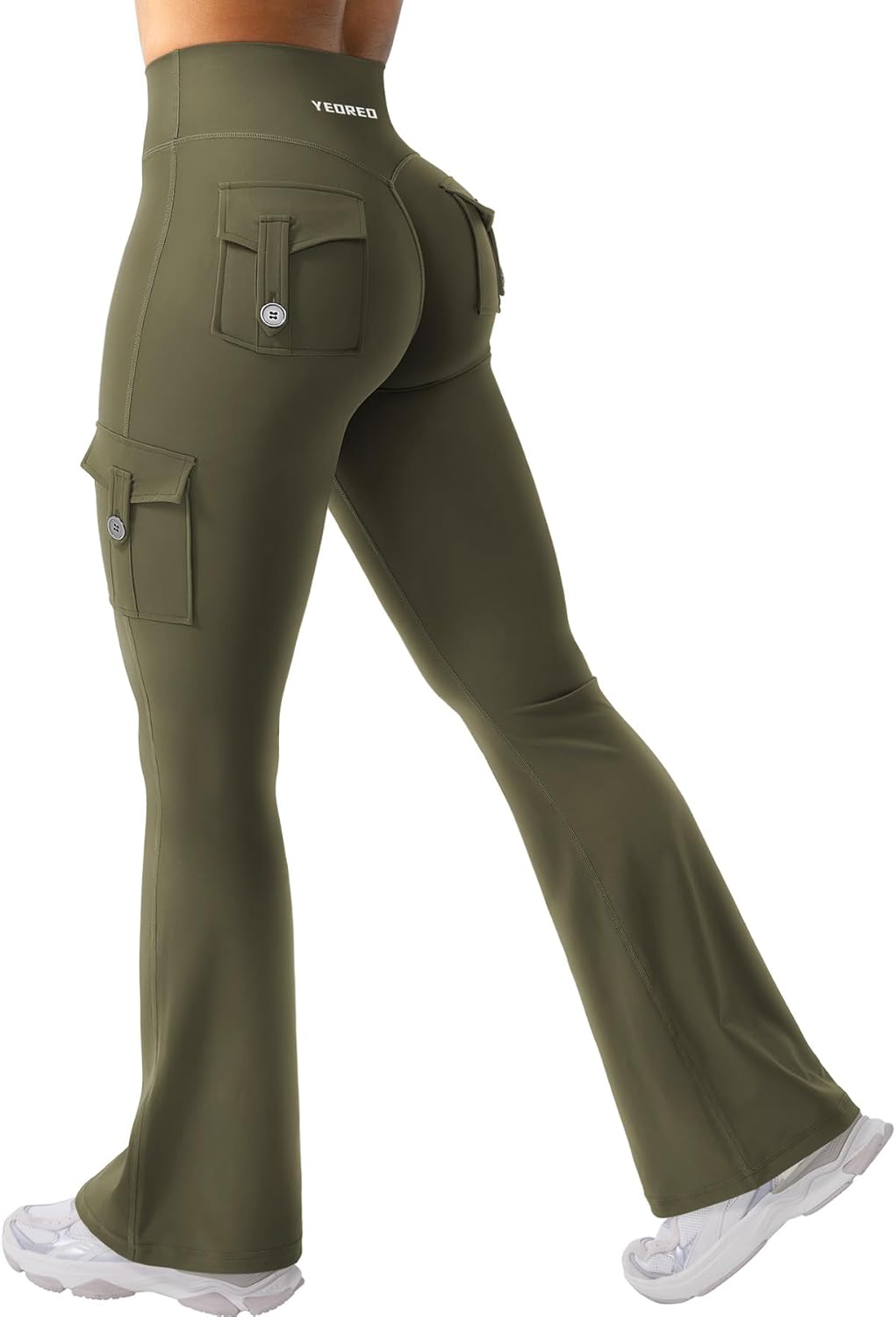 YEOREO CoreFlex Women Workout Flare Leggings with Pockets Hidden Scrunch High Waisted Cargo Gym Yoga No Front Seam Leggings