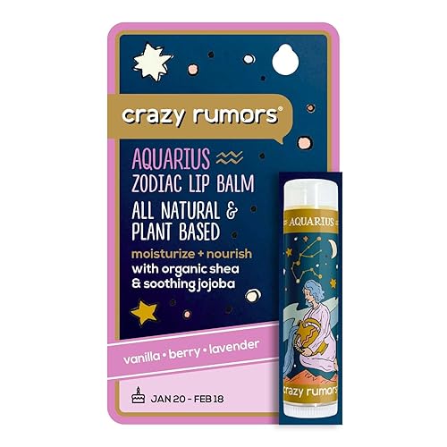 Crazy Rumors Aquarius Zodiac All Natural, bálsamo labial a base de plantas para hidratar y nutrir tus labios, mezcla de aire (crema de vainilla,