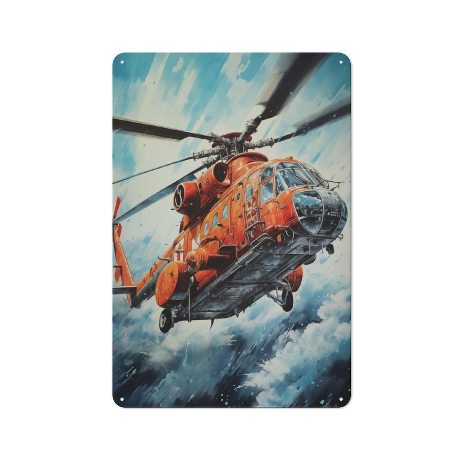 For Living Room Or Hallway, Helicopter In Snowstorm Retro Metal Plaque 30x20cm, for A Newly Furnished Living Room And Hallway