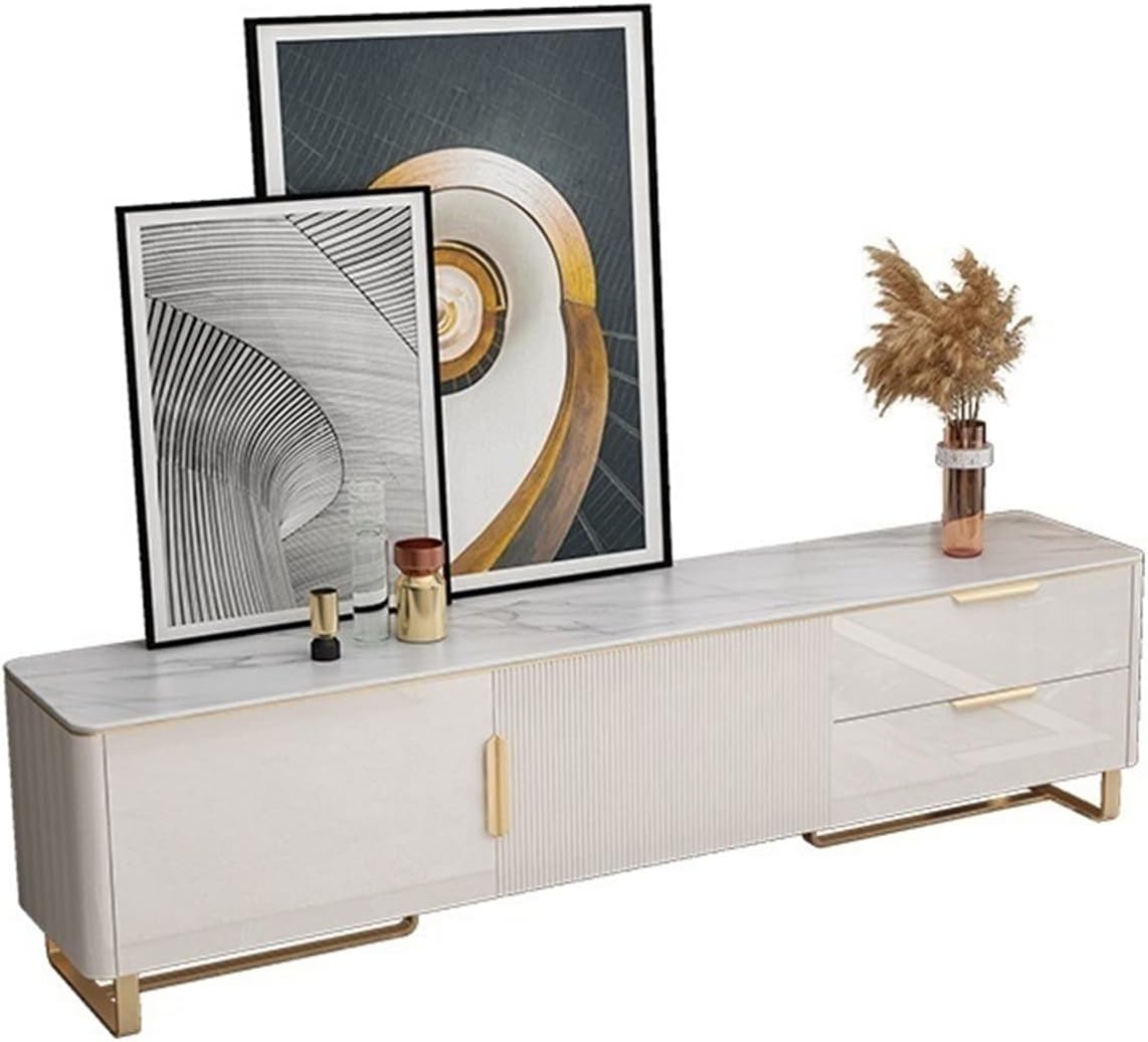 MABIBI tv shelf stand Custom TV Cabinet Coffee Table Combination Light Luxury Living Room Luxury Bedroom High White Painted Slate TV Cabinet