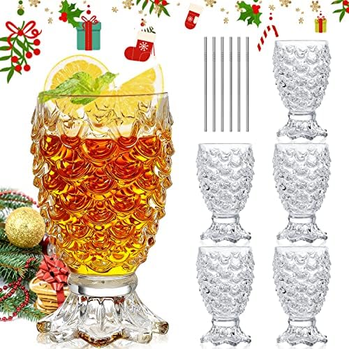 Meanplan Erdbeer-Glastassen Mit Deckel & Edelstahlhalm – 4 Stück, 15 Cm, Vintage Design