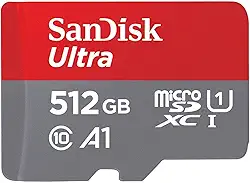 SanDisk Cartão de memória Ultra MicroSDXC UHS-I de 512 GB com adaptador - 100 MB/s, C10, U1, Full HD, A1, Cartão Micro SD - SDSQUAR-512G-GN6MA