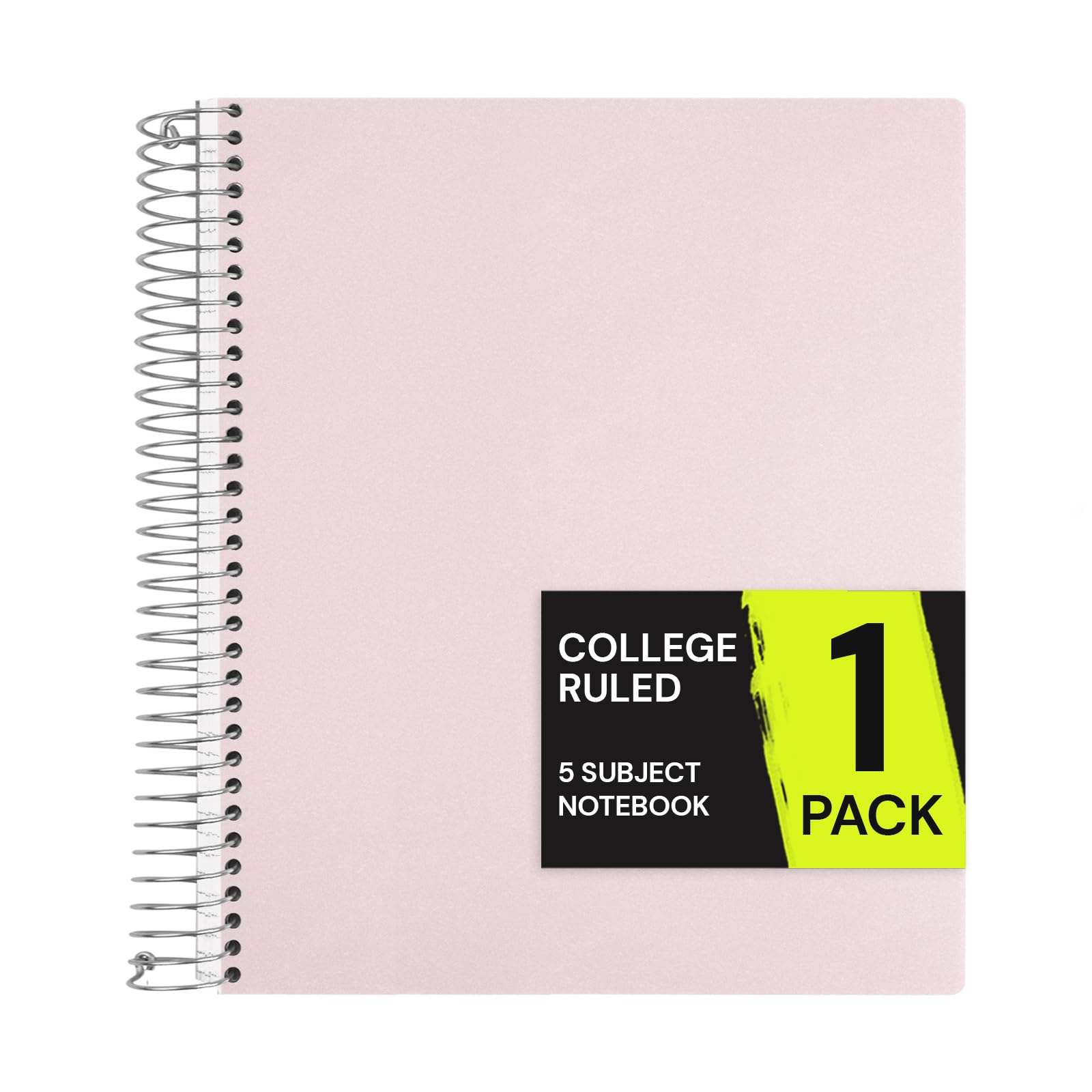 ONAVIA Quaderno a spirale per 5 soggetti, 1 confezione, a righe universitarie, 22,9 x 27,9 cm, 200 fogli, copertina in poliestere, perforato a 3 fori, con divisori e tasche, per studio in classe, rosa