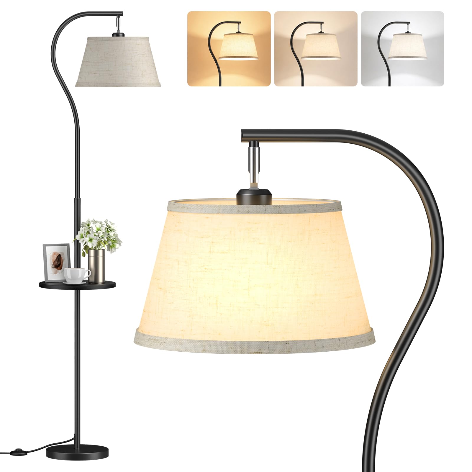 Thalyrnn Floor Lamp with Shelf, 170cm, 3 Color Temperatures, Foot Switch