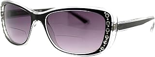 PASTL Womens Bifocal Reading Lens Sunglasses Rhinestone Rectangular Frame Black +1.25