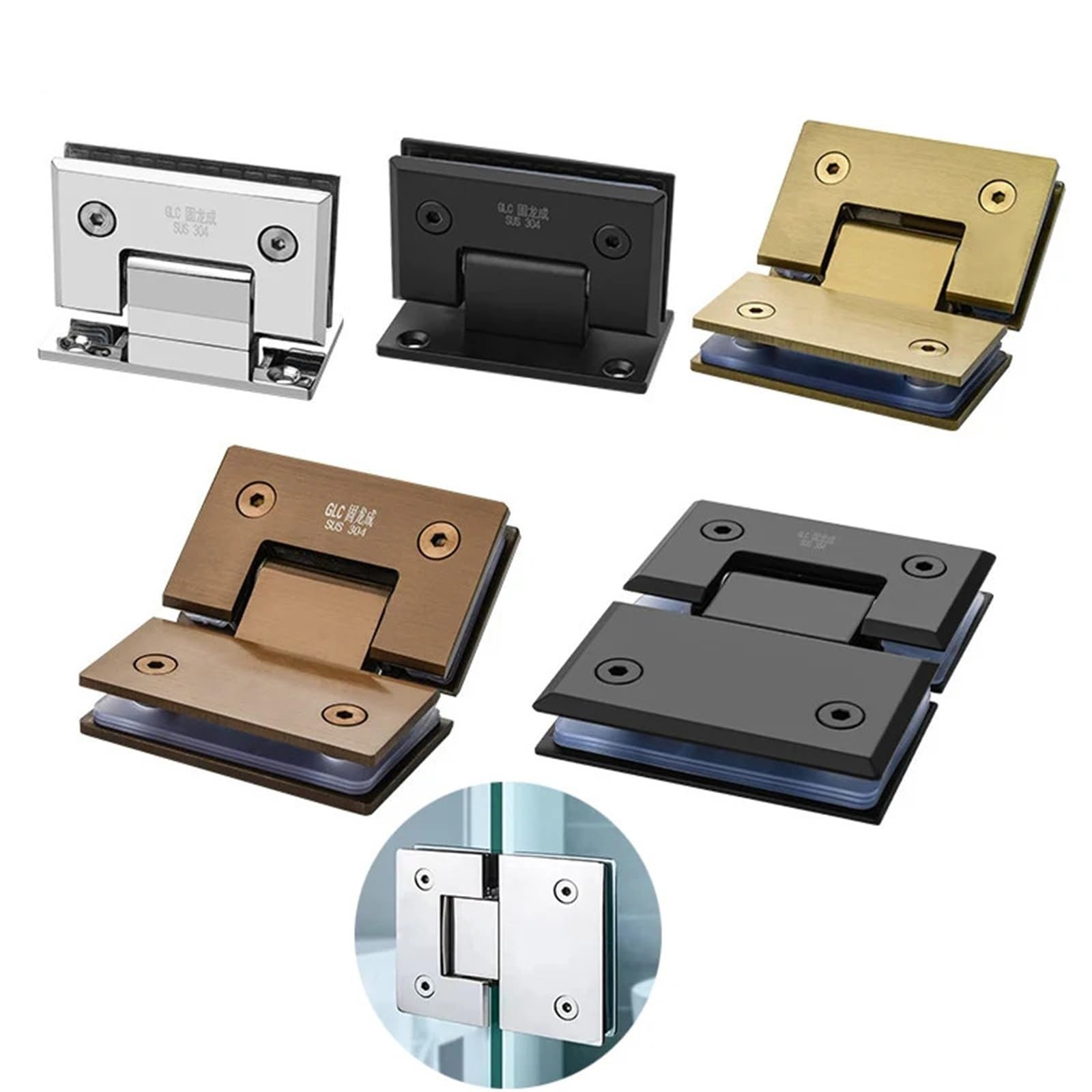 FQJYXWEWL Stainless Steel Frameless Glass Door Hinge of Folding Clip Accessories 90/135/180 Degrees 1Pcs(135 gold)