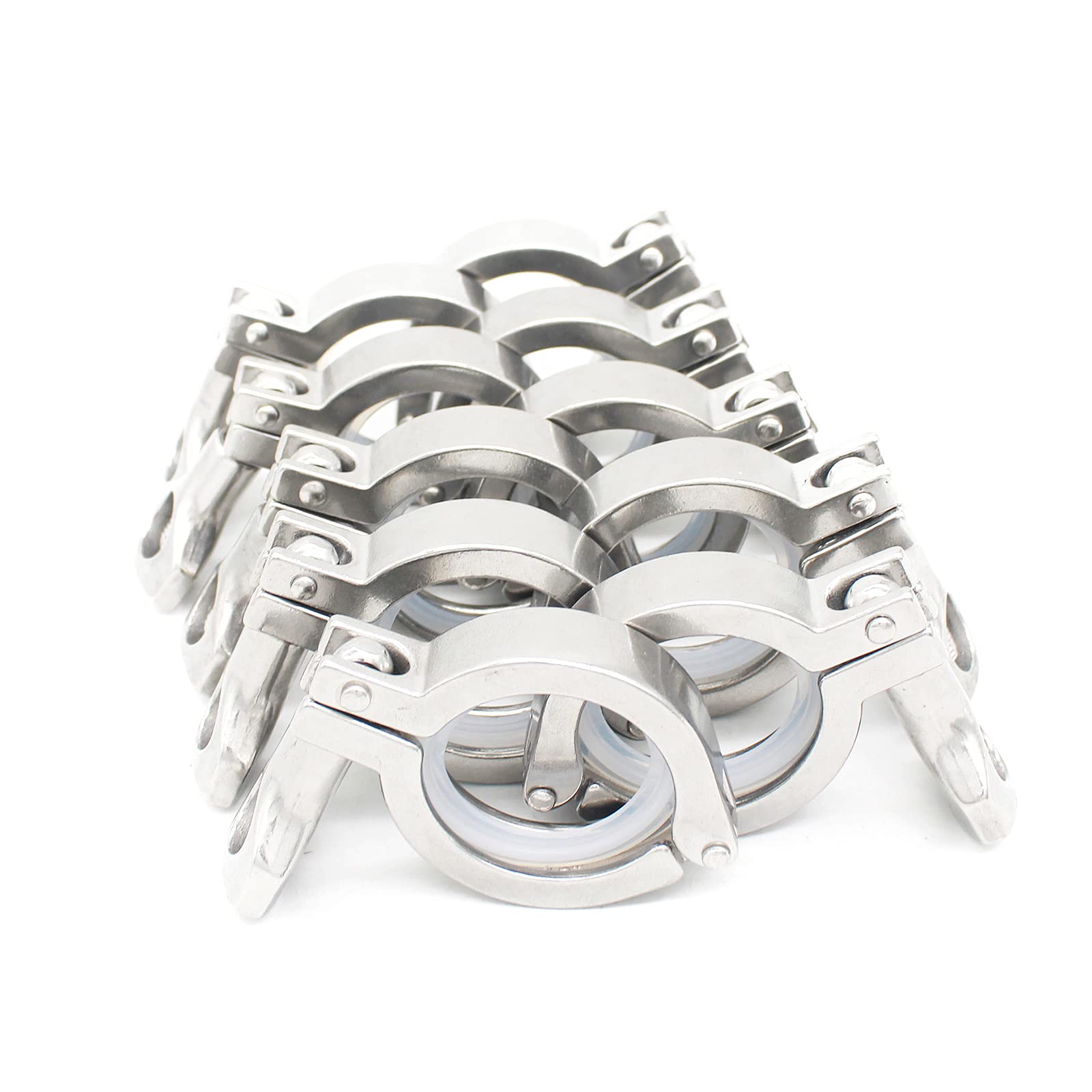 QiiMii 10 Pack Single Pin Heavy Duty Tri Clamp, 1.5 Inch Ferrule TC, Food Grade Stainless Steel 304 Sanitary Fitting with Silicone Gasket for Home