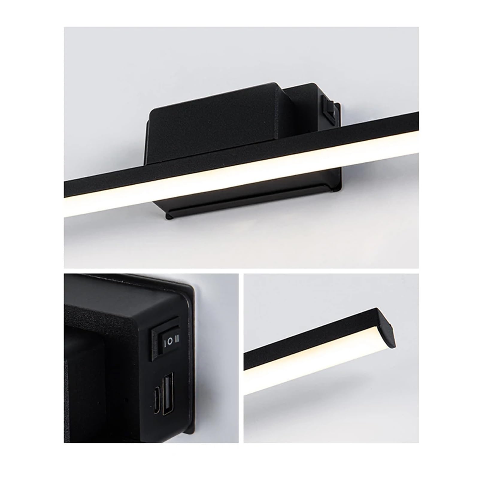 Kinkiet LED z możliwością ładowania Lampa lustrzana, przyciąganie magnetyczne baterią USB do nocnego oświetlenia korytarza w sypialni,Długotrwałe użytkowanie | 5500 7000k,Nero