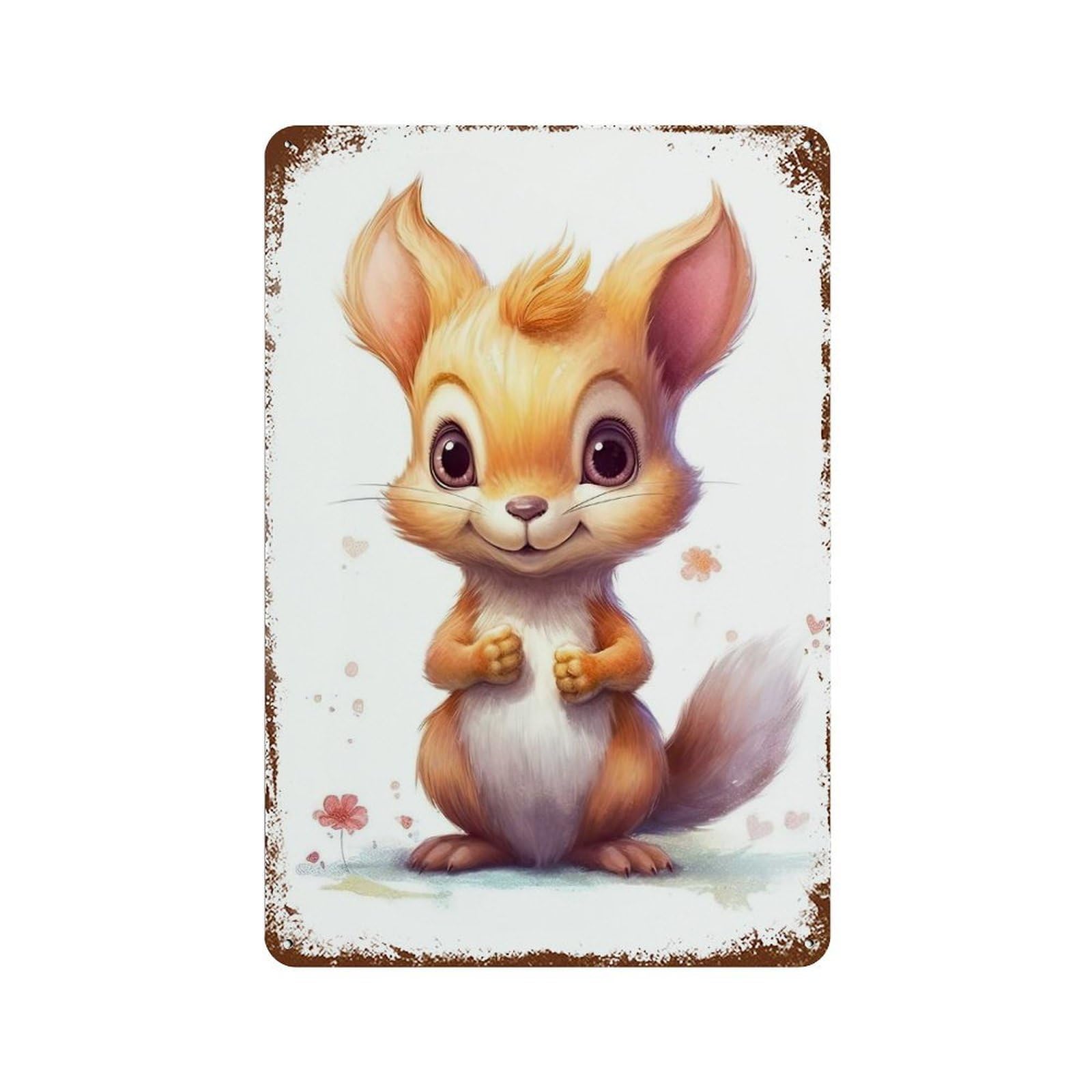 Watercolor Baby Squirrel 11.8"x7.9" Vintage Metal Tin Sign, Novelty Wall Decor for Basement, Hobby Room And Garage Decor