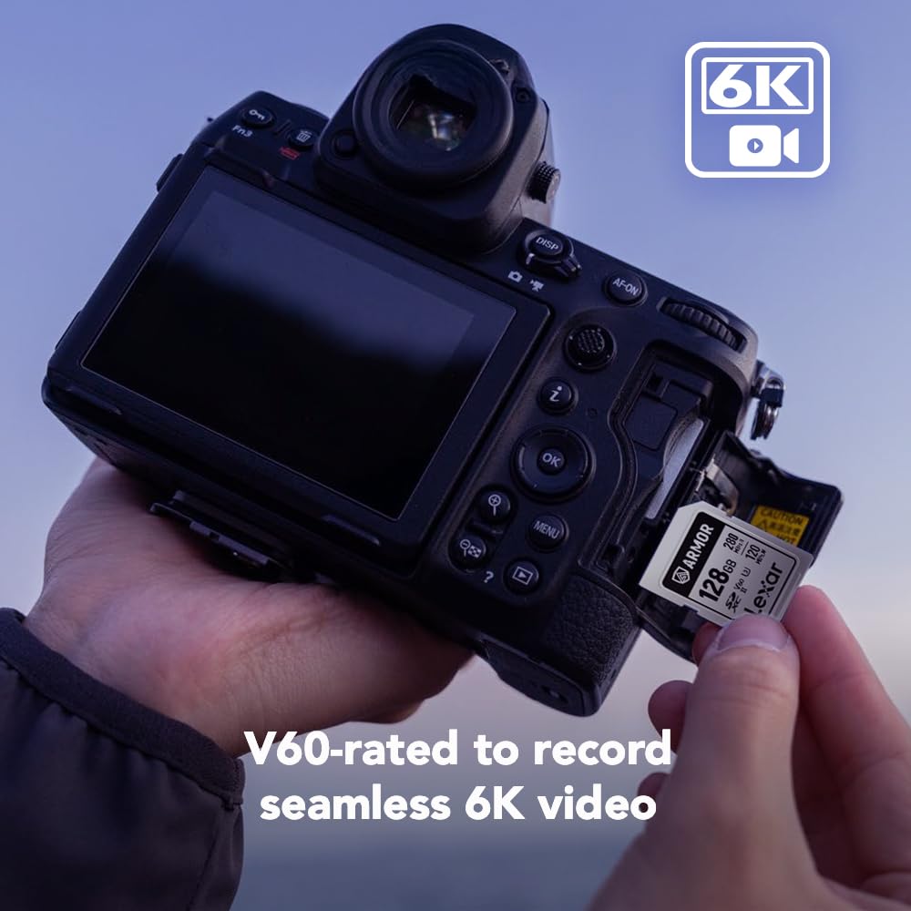 Lexar Tarjeta de Memoria Armor Silver Pro SDXC de 128 GB, UHS-II, C10, U3, V60, 6K UHD, hasta 280 MB/s de Lectura, Acero Inoxidable, para fotógrafos Profesionales, videógrafos, entusiastas