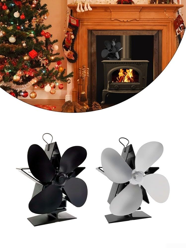 Ventola Stufa 4 Pale Silenziosa Autoalimentata per calore Ventola(Silver)