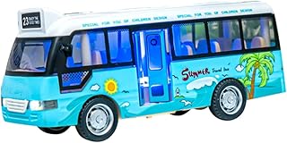 Autobús Escolar de Juguete para Luces y Sonido Compacto de Simulación Realista Puerta Abatible Color Azul