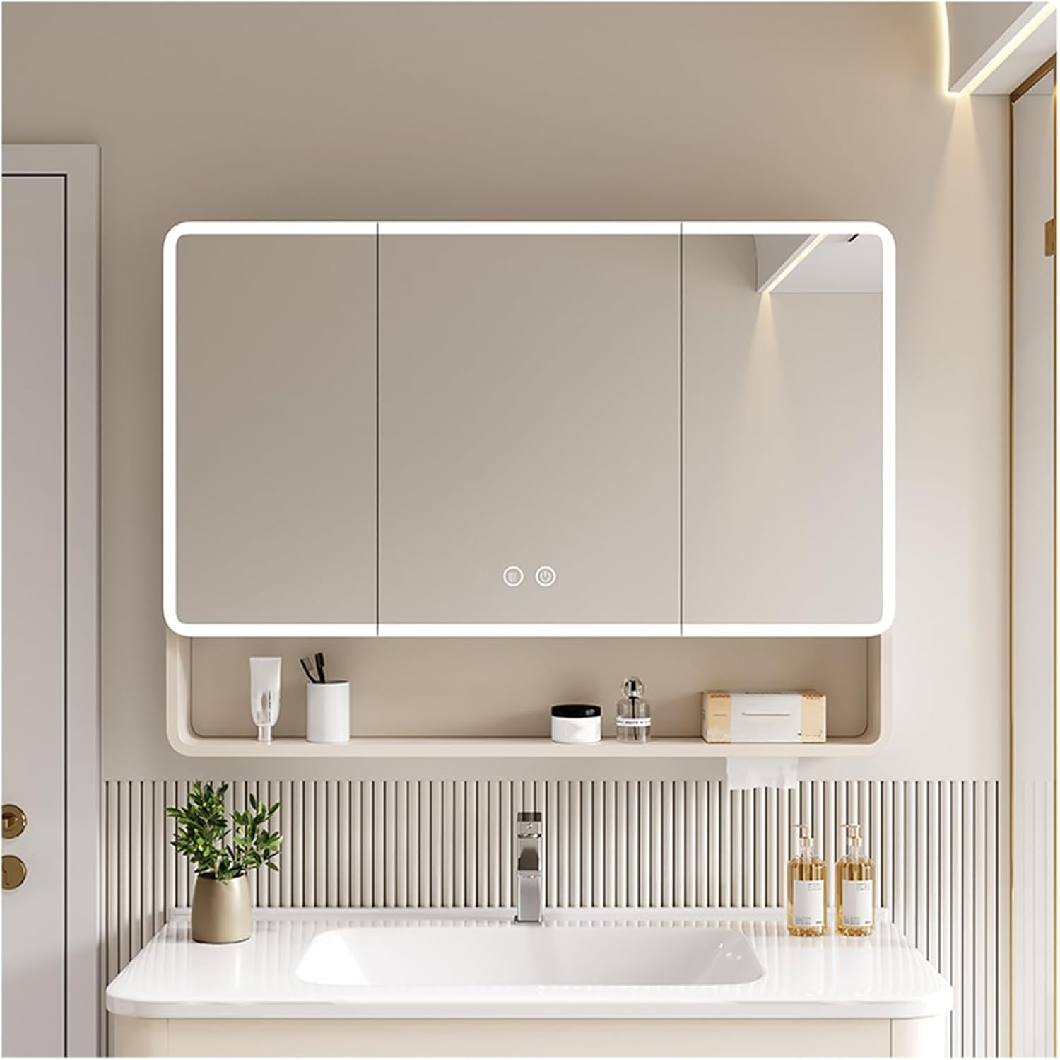 Led Bathroom Mirror Cabinet with Storage - Wall-Mounted Vanity Mirror Cabinet for Nized Space, 100X88Cm
