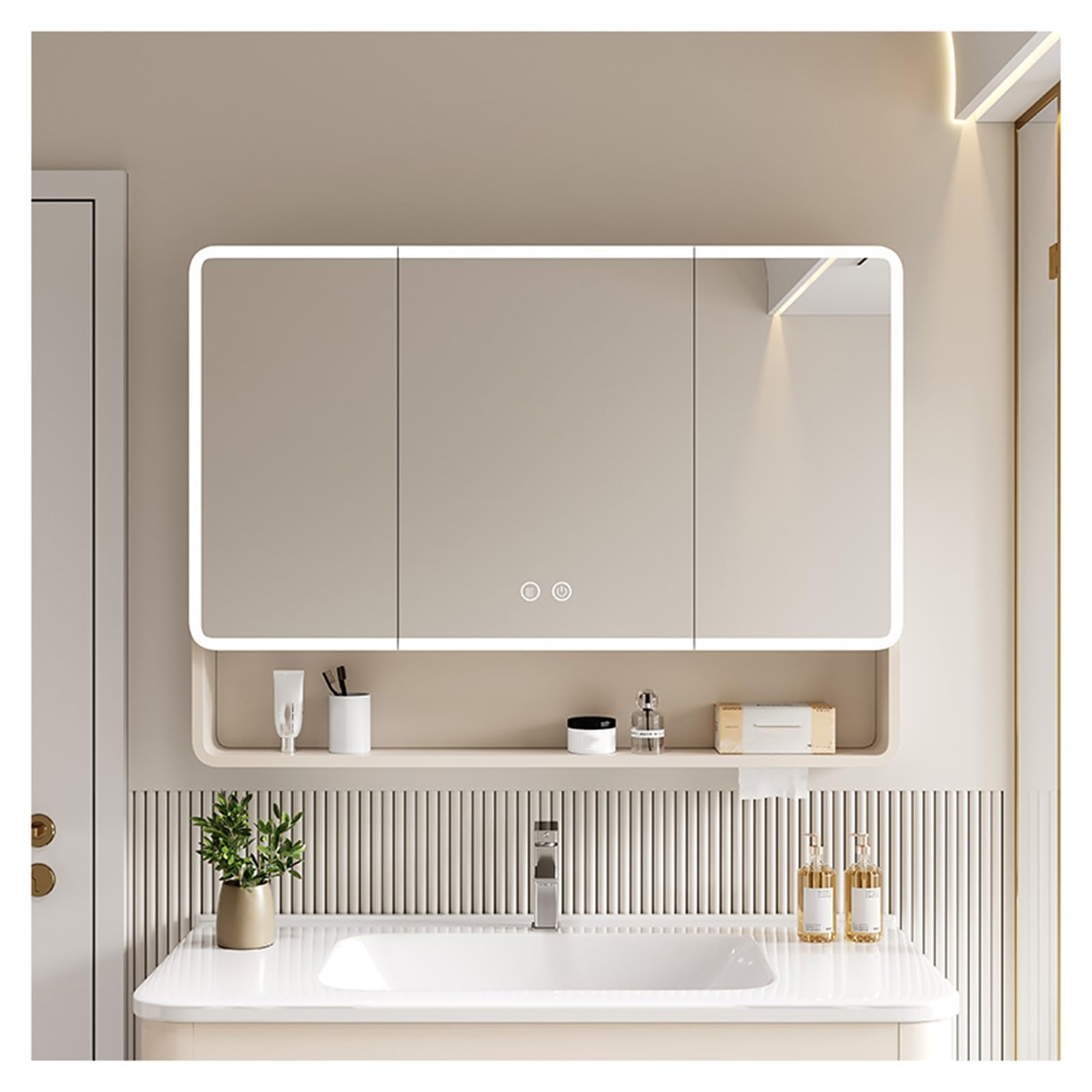 LED-Badezimmer-Spiegelschrank mit Stauraum – Wandmontierter Kosmetikspiegel mit Regalen, stilvoller Medizinschrank für nized Badezimmer, 60 x 88 cm / 23.6x34.6in