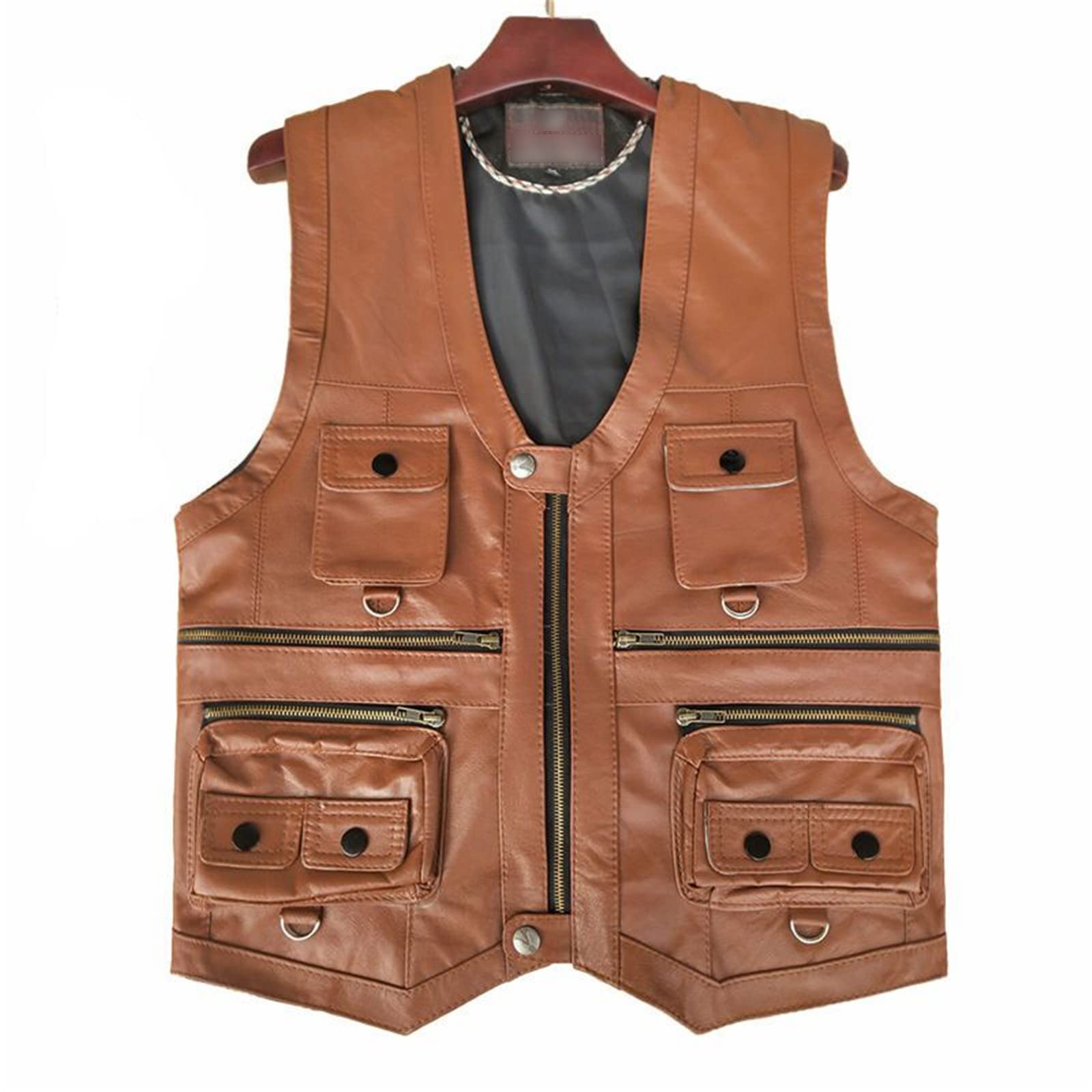 Multi-Pocket Vest Herren Schwarz Fotografie Weste Leder Motorrad Motorrad Weste Herbst Ärmellose Jacke