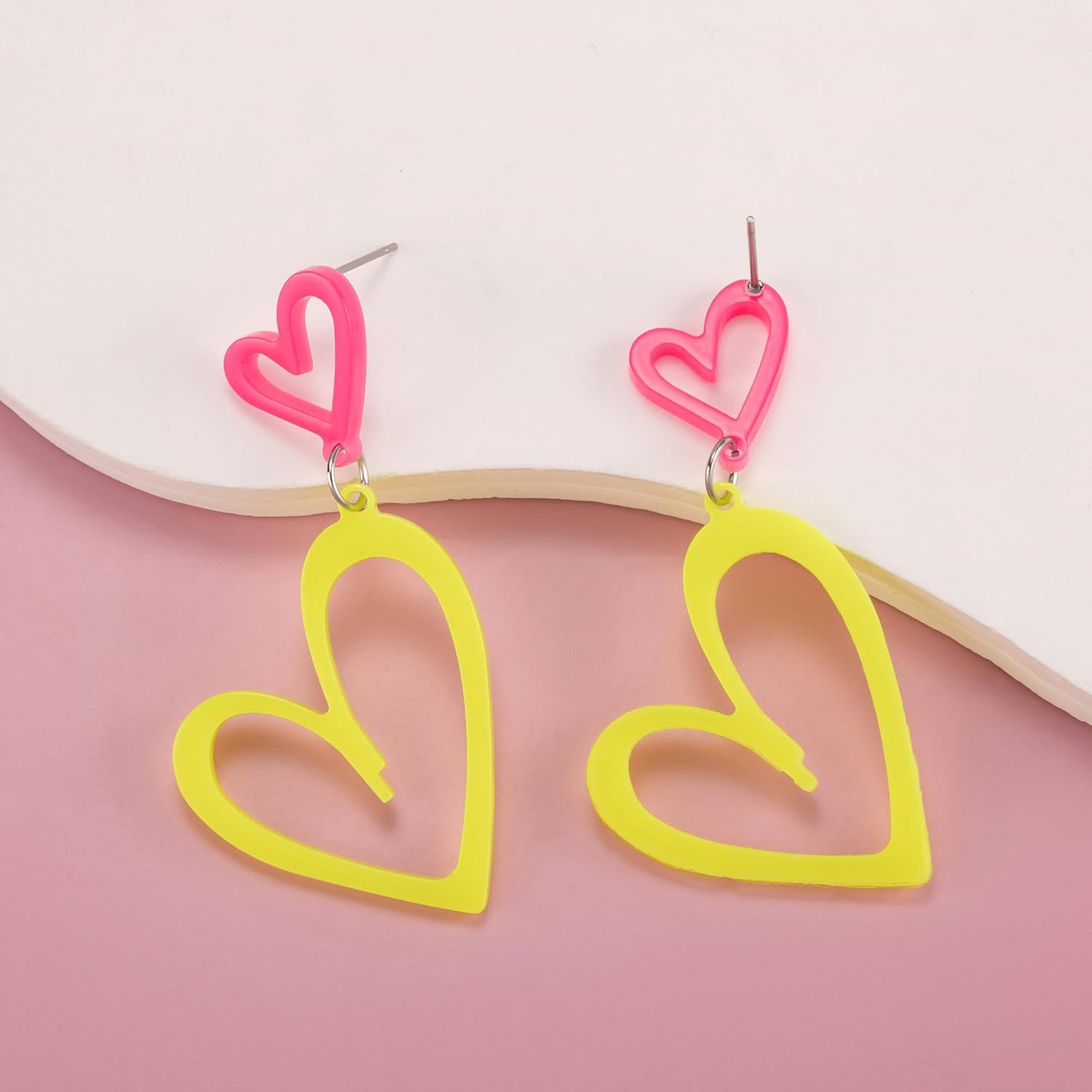 SELOVO Candy-colored Earrings Lightweight Double Love Heart Acrylic Dangle Drop Earrings for Women - Image 3