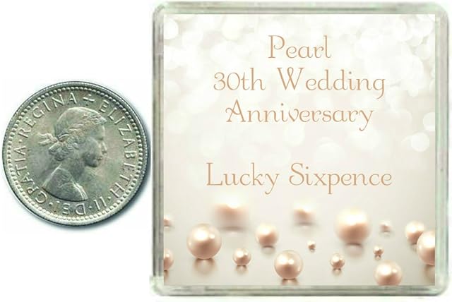 Lucky Sixpence Coin for a Pearl 30th Wedding Anniversary & Traditional Thoughtful Keepsake Gift idea. Parents, Mum, Dad, Son, Daughter, Grandparents