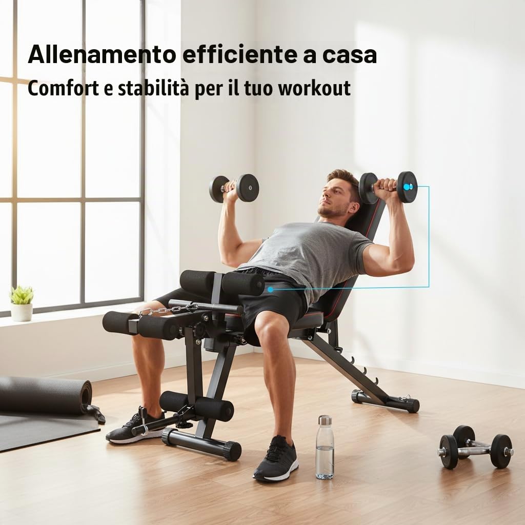 Panca Pesi Regolabile con Leg Extension e Leg Curl | Panca Allenamento All in One per Home Gym | Panca Inclinata Declinata Piana per Forza e Bodybuilding