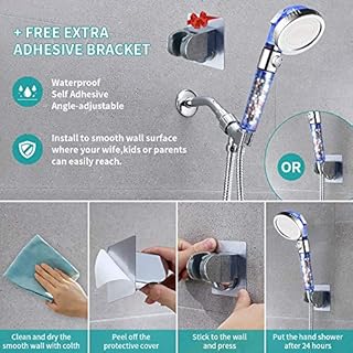 MIAOHUI Blue Zenbody Shower Head with Filter Beads, 3 Modes Showerhead with On Off Switch, Handheld Eco Water Spa Shower Head with Hose, Adjustable Bracket, Self-adhesive Holder
