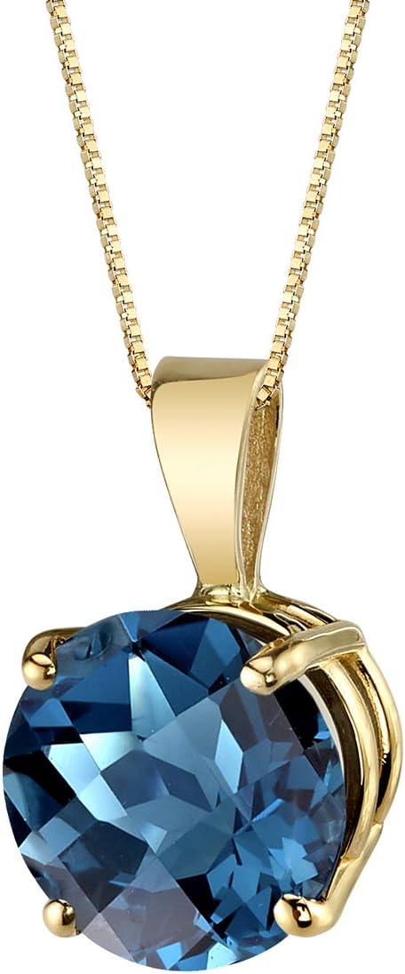 PEORA 14K Yellow Gold London Blue Topaz Pendant for Women, Genuine Gemstone, Round Shape, 8mm, 2.50 Carats total, December Birthstone Necklace, Gold Necklace, w/Jewelry Box