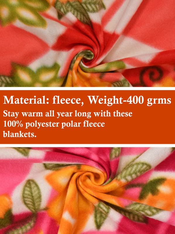 Image of BSB HOME Printed Polar Fleece Single Bed All Season Blanket /Comforter /Dohar 250TC - Pack of 2 (58x88 Inch, Pink, Green, Rust and Yellow)