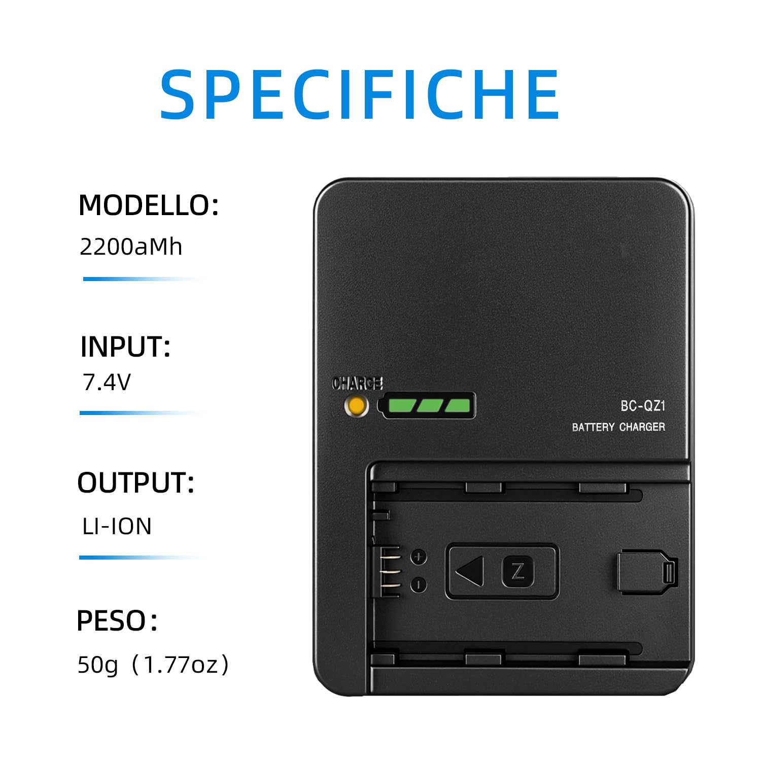 NP-FZ100 BC-QZ1 Caricabatterie Compatibile con Sony A7 IV A7 III | A7R V A7R IV A7R III A7C A7S III A9 II A6600 ZV-E10 II FX30