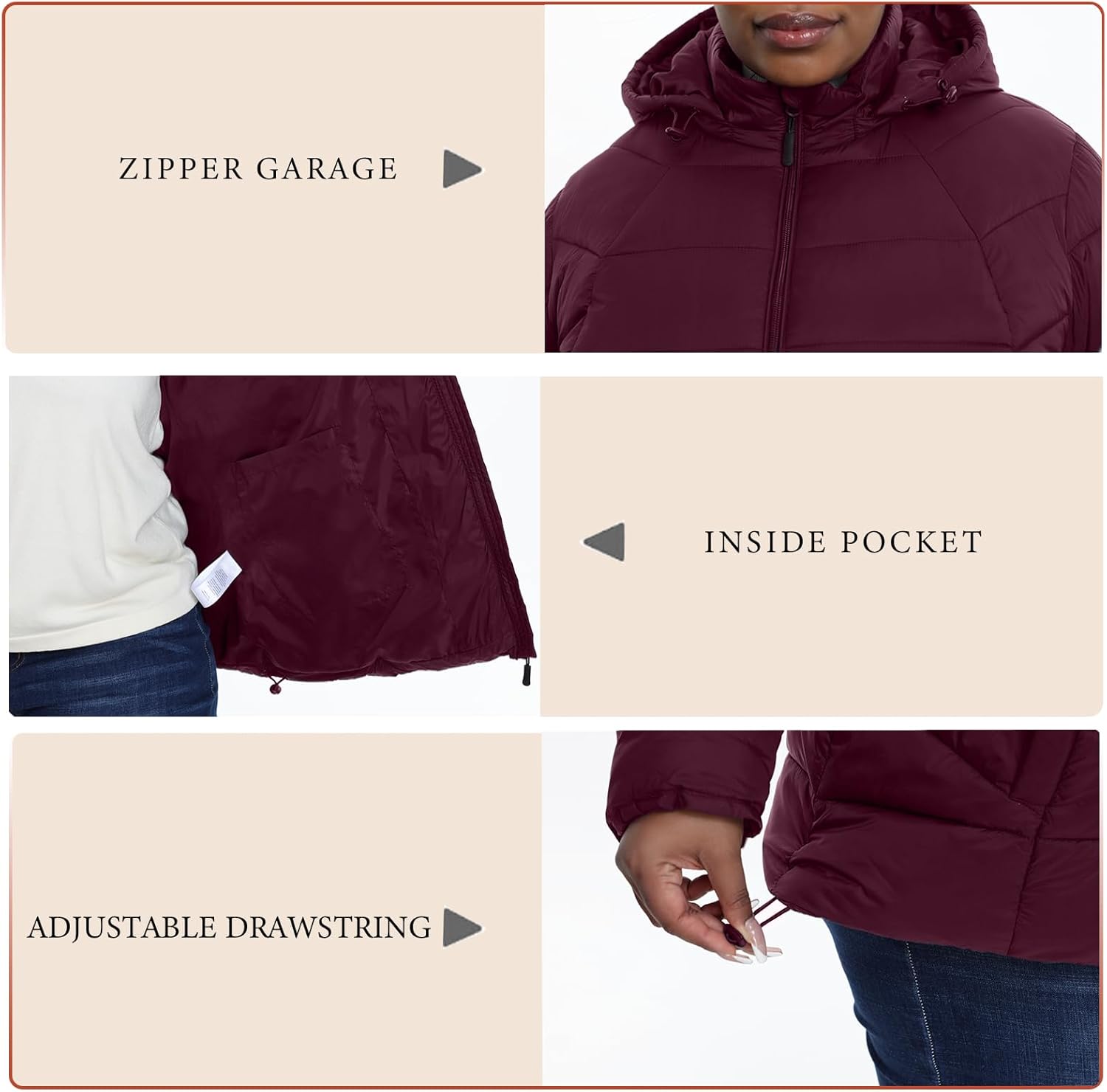 Plus Size Women's Packable Puffer Jacket 1X-6X Water-Resistant Lightweight Winter Coat(Exclusively for Plus Size) - Image 5