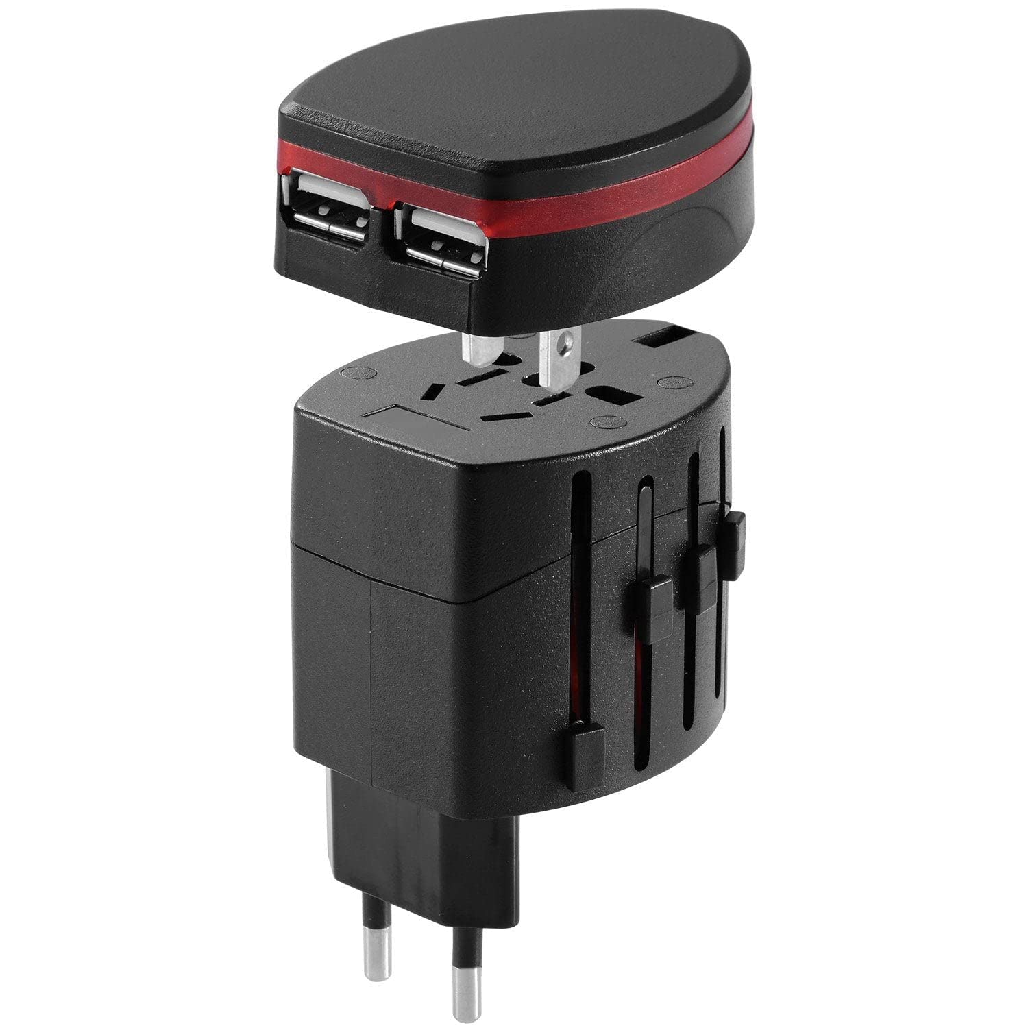 Universal Travel Adapter Worldwide All In One, Ultra-Fast Dual USB Ports, International Power Sockets Plugs US UK EU AU (Black)
