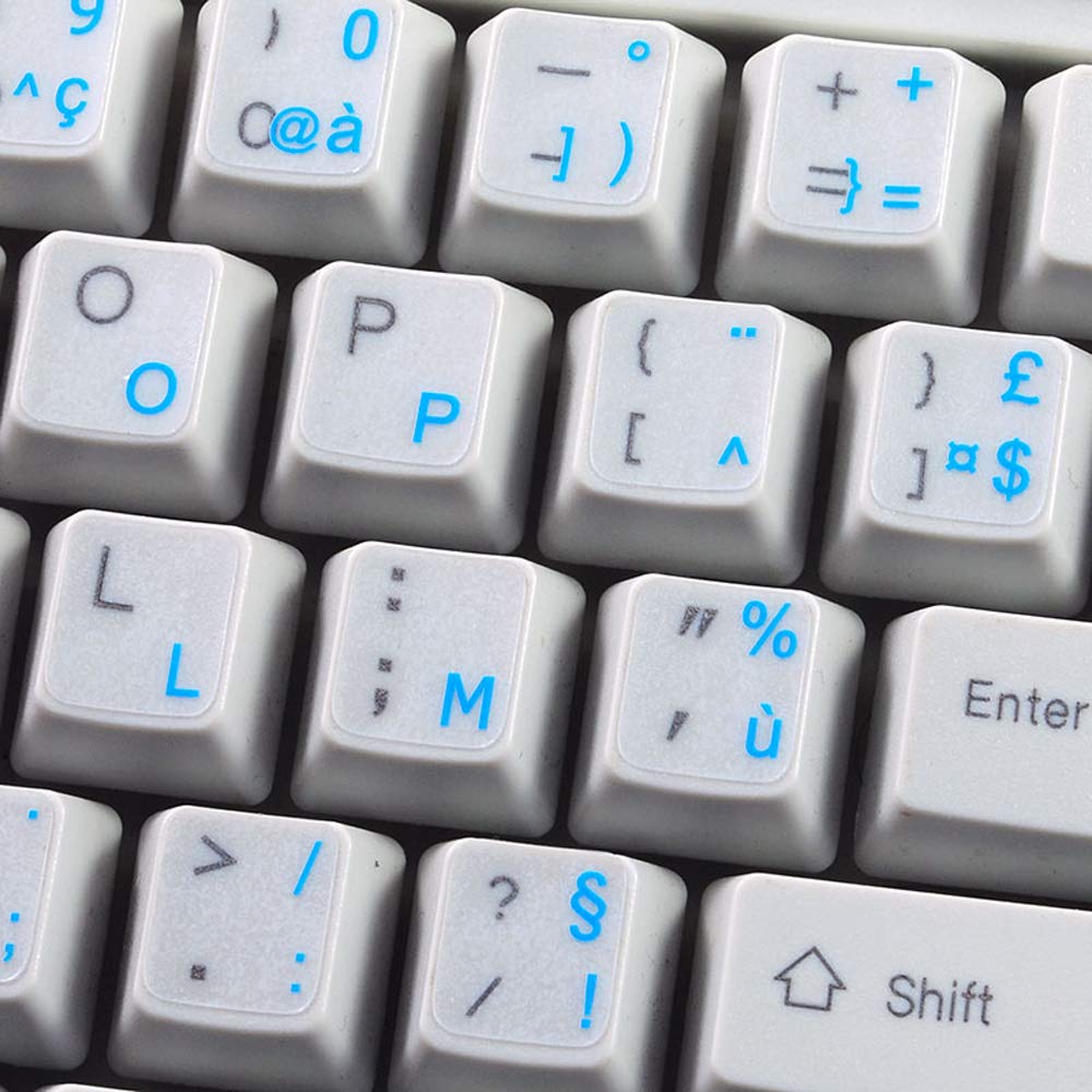 French AZERTY Keyboard Decals ON Transparent Background with Blue, Black, Green, RED, White OR Yellow Lettering (Blue)