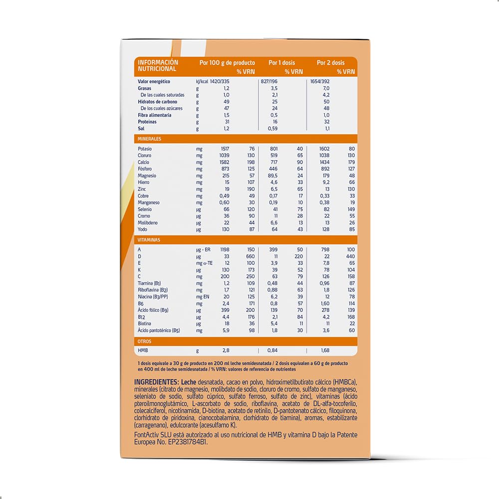 FontActiv Protein Vital Chocolate | 14 sobres | Complemento Alimenticio con Proteínas, HMB, Vitaminas y Minerales para Adultos