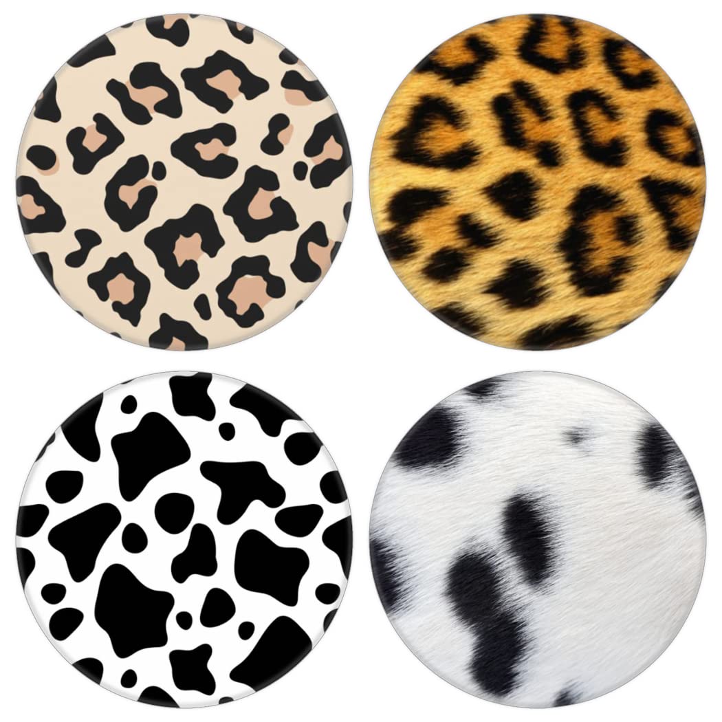 4 Pack / Foldable Finger Cell Phone Stand, Grip Holder for Smartphone - Rose Gold Leopard Print Cow Cowhide