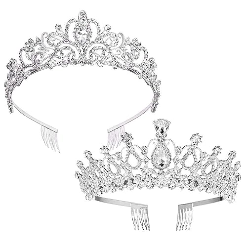 ZOCONE Paquete de 2 tiara nupcial de diamantes de imitación, corona de boda de cristal para novias y niñas de flores con peine (cristal)