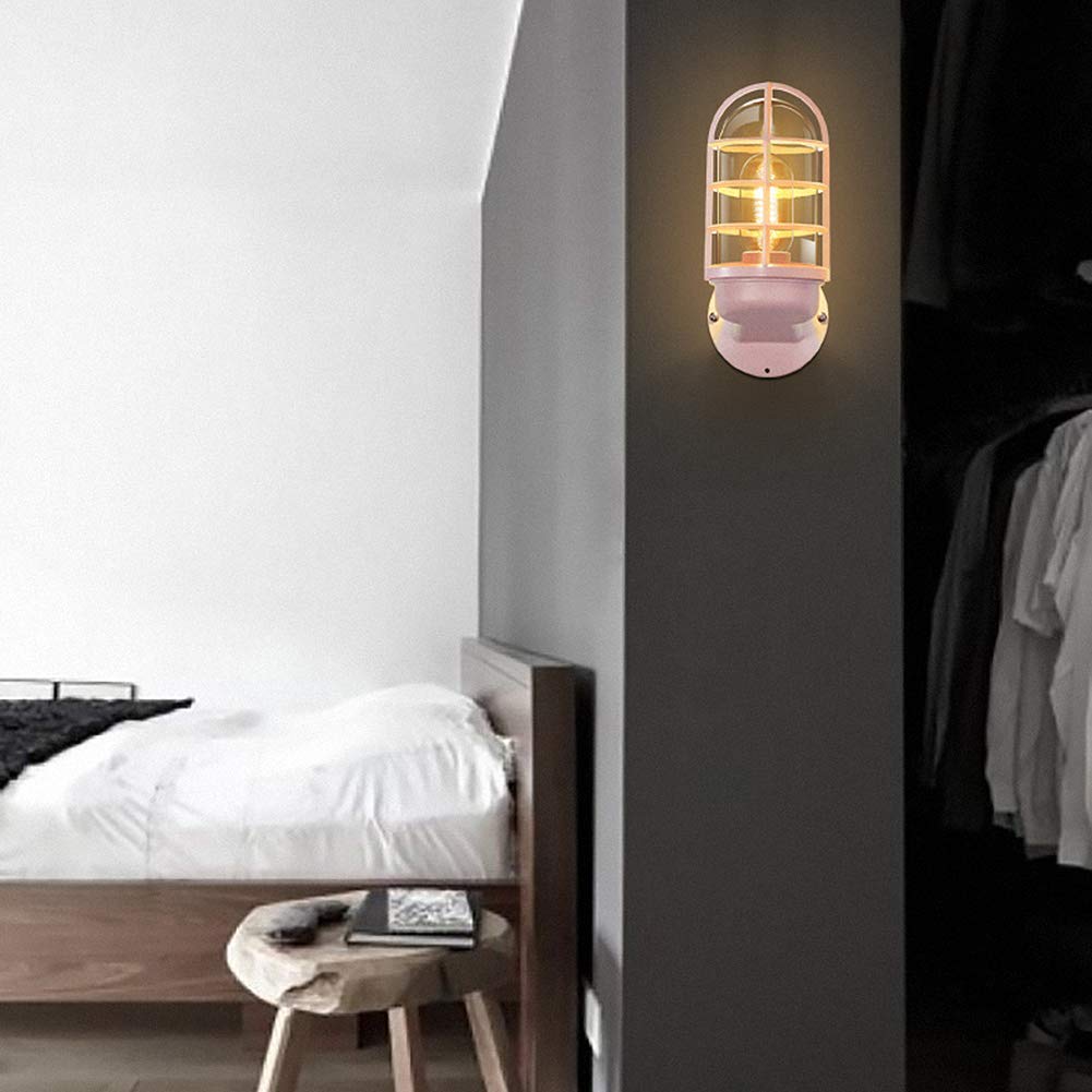 Genérico Lámpara De Pared Industrial Retro, Hierro Forjado Impermeable Ip65 | Casquillo E27, Pantalla De Cristal, Apta Para Salón, Baño Y Buhardilla ()