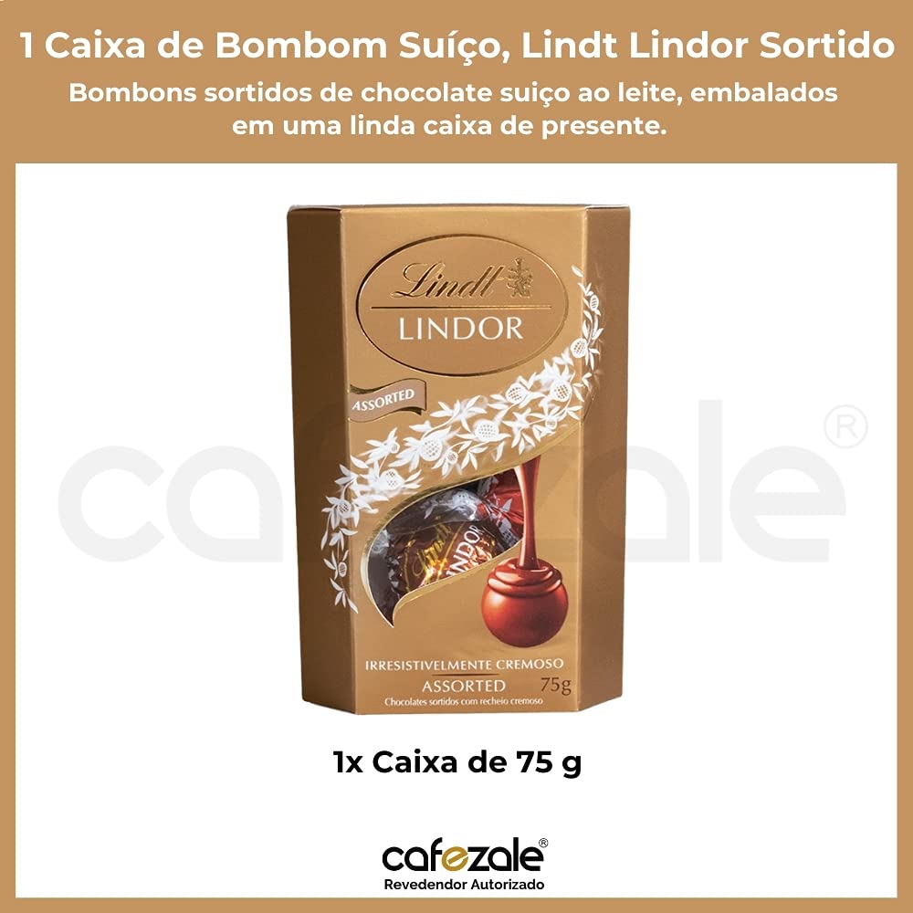 Bombom de Chocolate Suíço Lindt Lindor Sortido, 1 Caixa de 75g