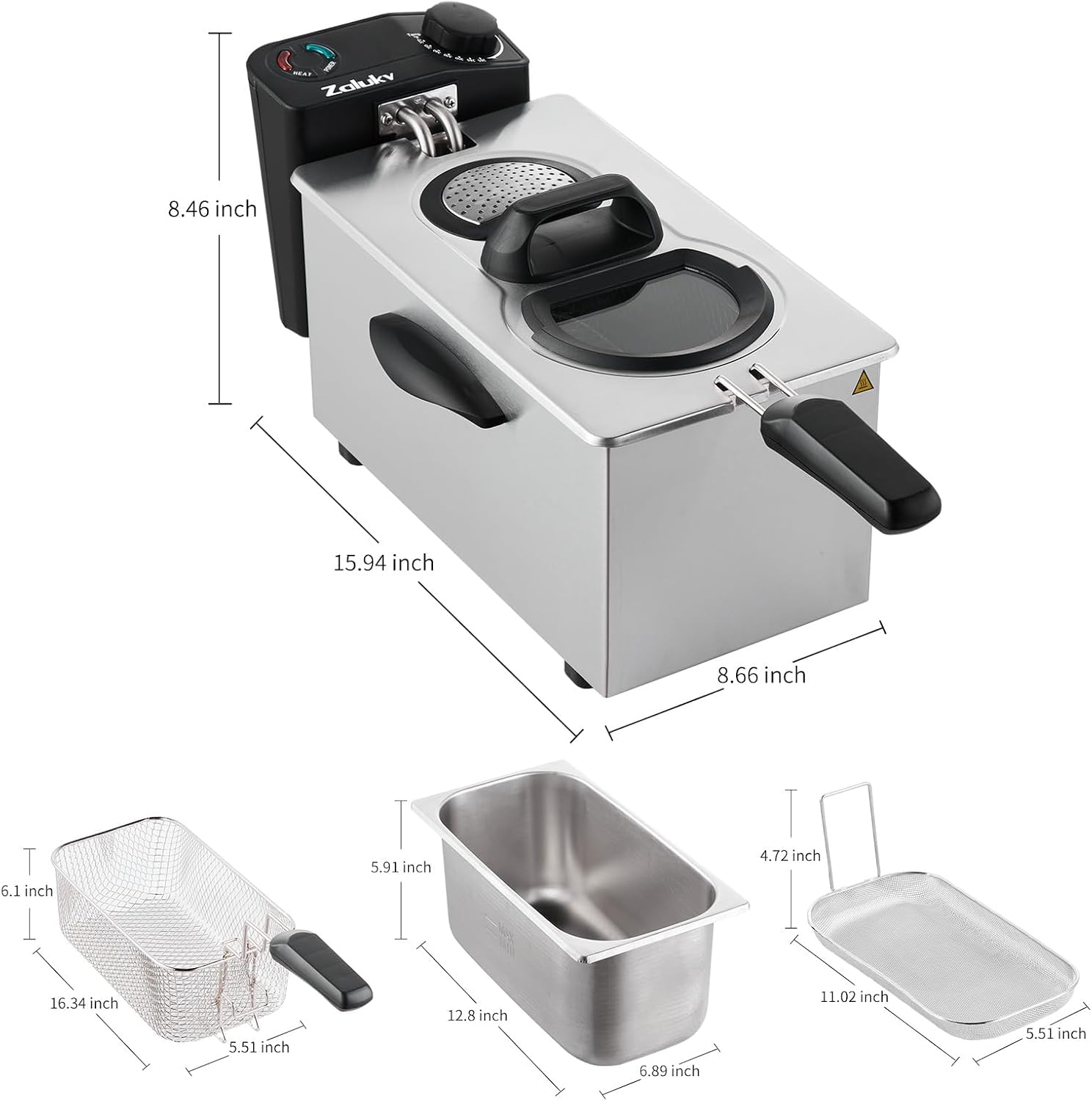 3.5L Deep Fryer, 1500W Electric Oil Fryer with Oil Filtration & Odor Eliminator, Countertop Deep Fryer with Basket for Home Use, Adjustable Temperature, View Window, Stainless Steel image 5
