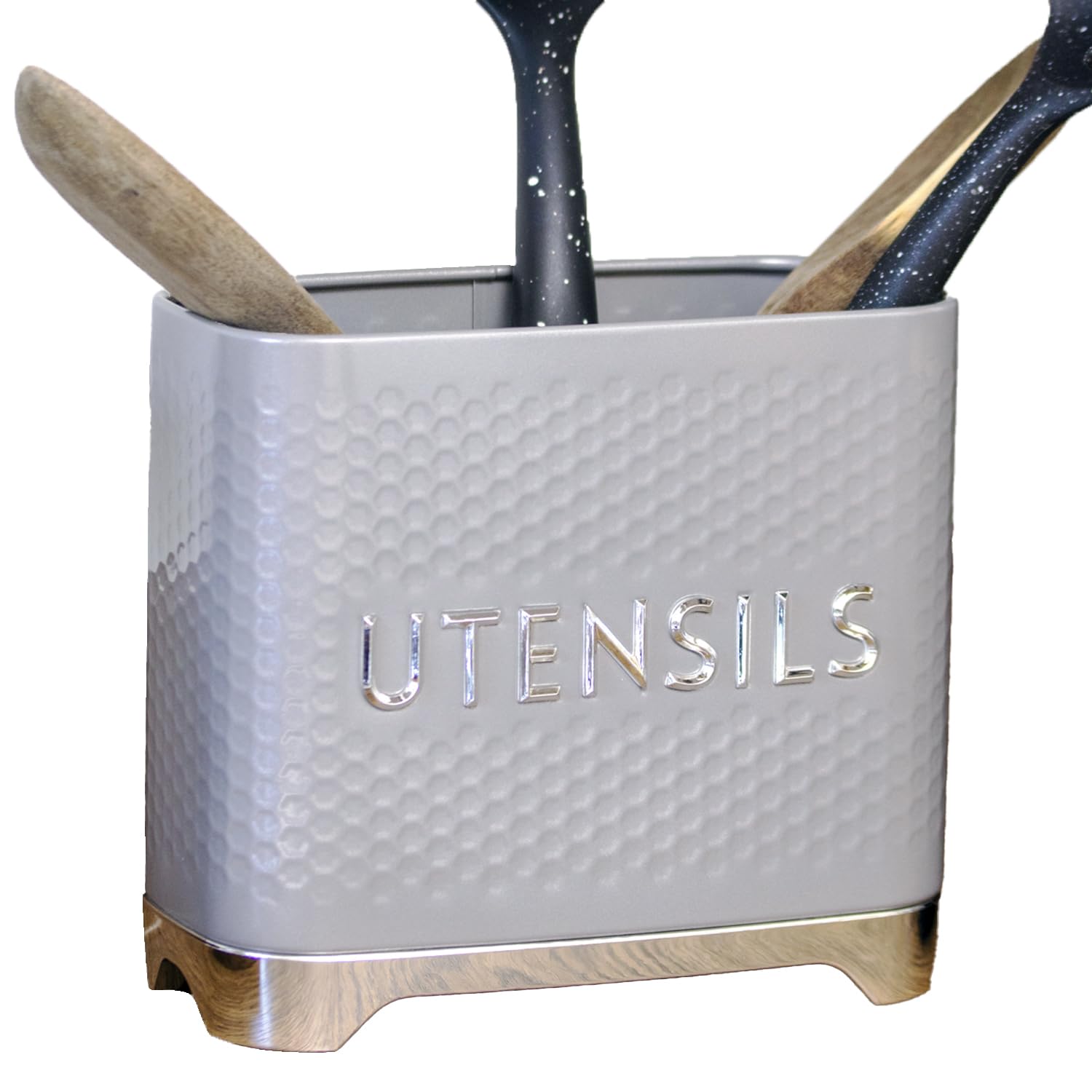 Darthome Grey Chrome & Americana Kitchen Utensils Pot Glossy Metal Cutlery Storage Caddy Organiser