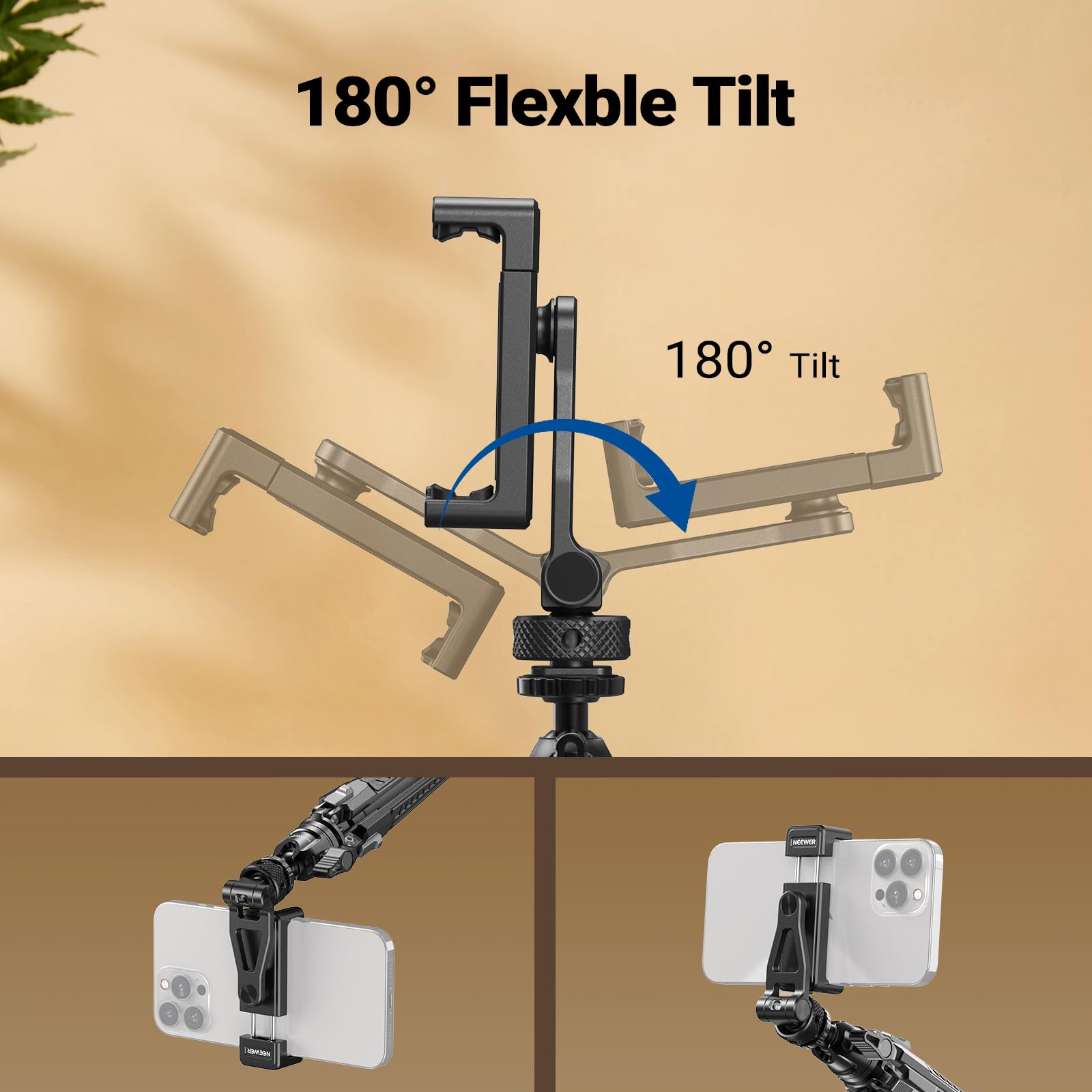 NEEWER Metal Phone Tripod Mount With Cold Shoe NATO Clamp Compatible With Dji Rs3 Pro Gimbal Stabilizer 180 Tilt Phone Clamp Compatible With Iphone 15 Pro Max Canon Nikon Sony Camera Cages - View #6