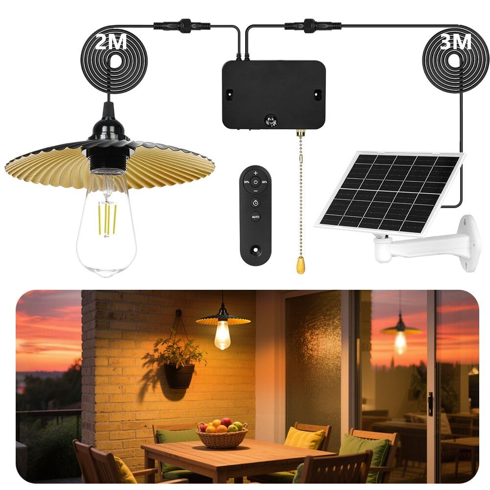 HOTUT Lámparas Solares para Exterior e Interior con Mando a Distancia, IP54 luz Automática de Anochecer a Amanecer a Prueba de Agua, Minutero, Carga USB, para Jardín, Balcón, Terraza, Pérgola, Caseta