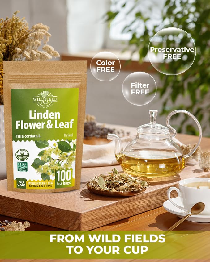 Image of 100 Bags Linden Tea Dried Linden Flower Tea Herbal (Tilia Cordata) - 100 Count 1.5g Bags Herb Lipa