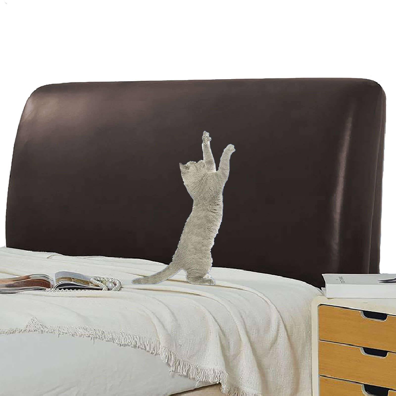 ZRCYXDW PU Leather Bed Headboard Cover, Waterproof Stretch Bed Headboard Slipcover with Elastic Bottom Dustproof Protector Cover for Bedroom Décor-Coffee-King Headboard Length (83-90in)