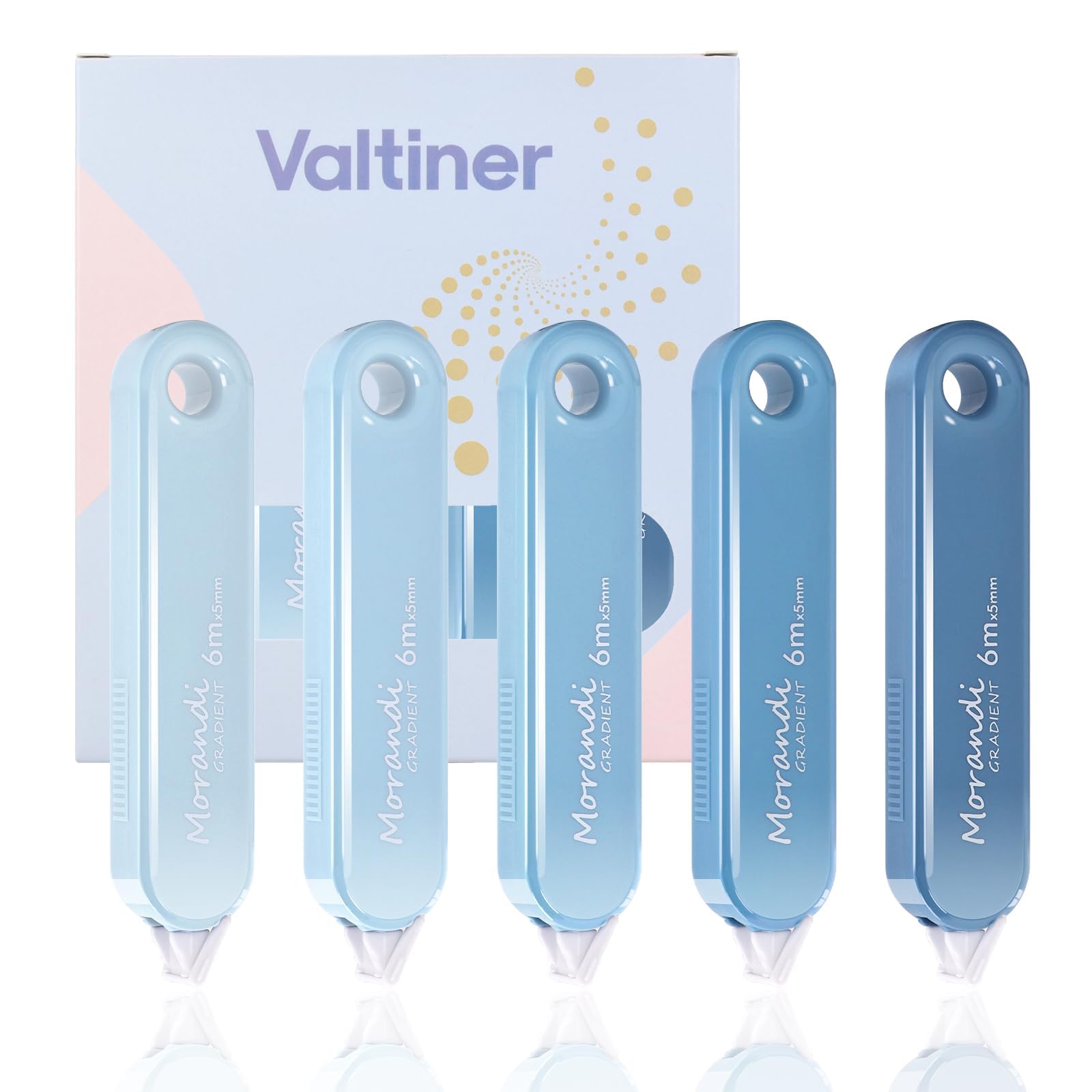Valitner - 5 cintas correctoras blancas, estética y bonita, secado rápido, corrección instantánea, fácil de usar para suministros de oficina escolar (azul)