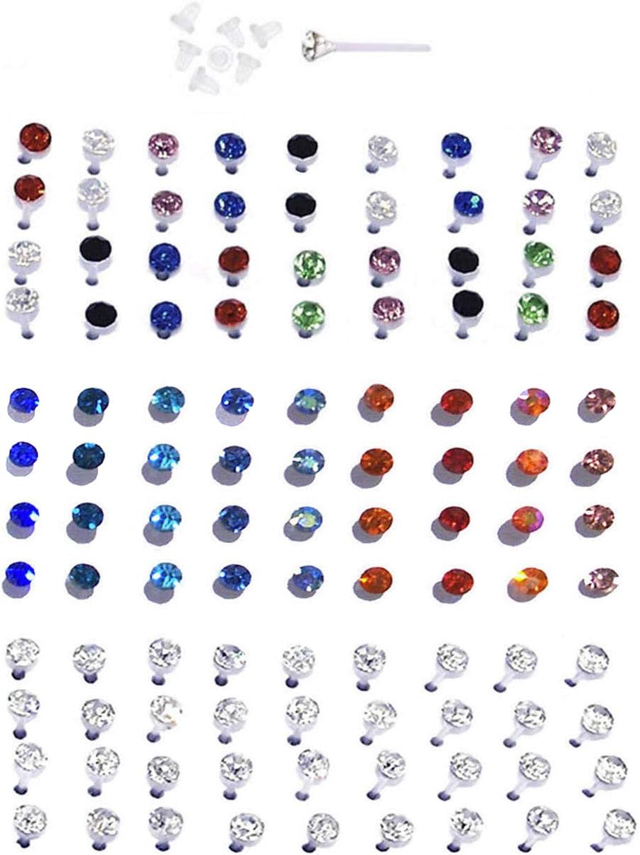 DesignedDazzle Set of Nylon Plastic Posts Tiny Crystal Stud Hypoallergenic Earrings