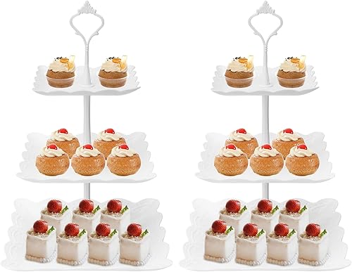 Miniatura 4 de Coitak Soportes de plástico para cupcakes, soporte para cupcakes de 3 niveles, bandeja de torre de postre para fiesta de té, baby shower y boda