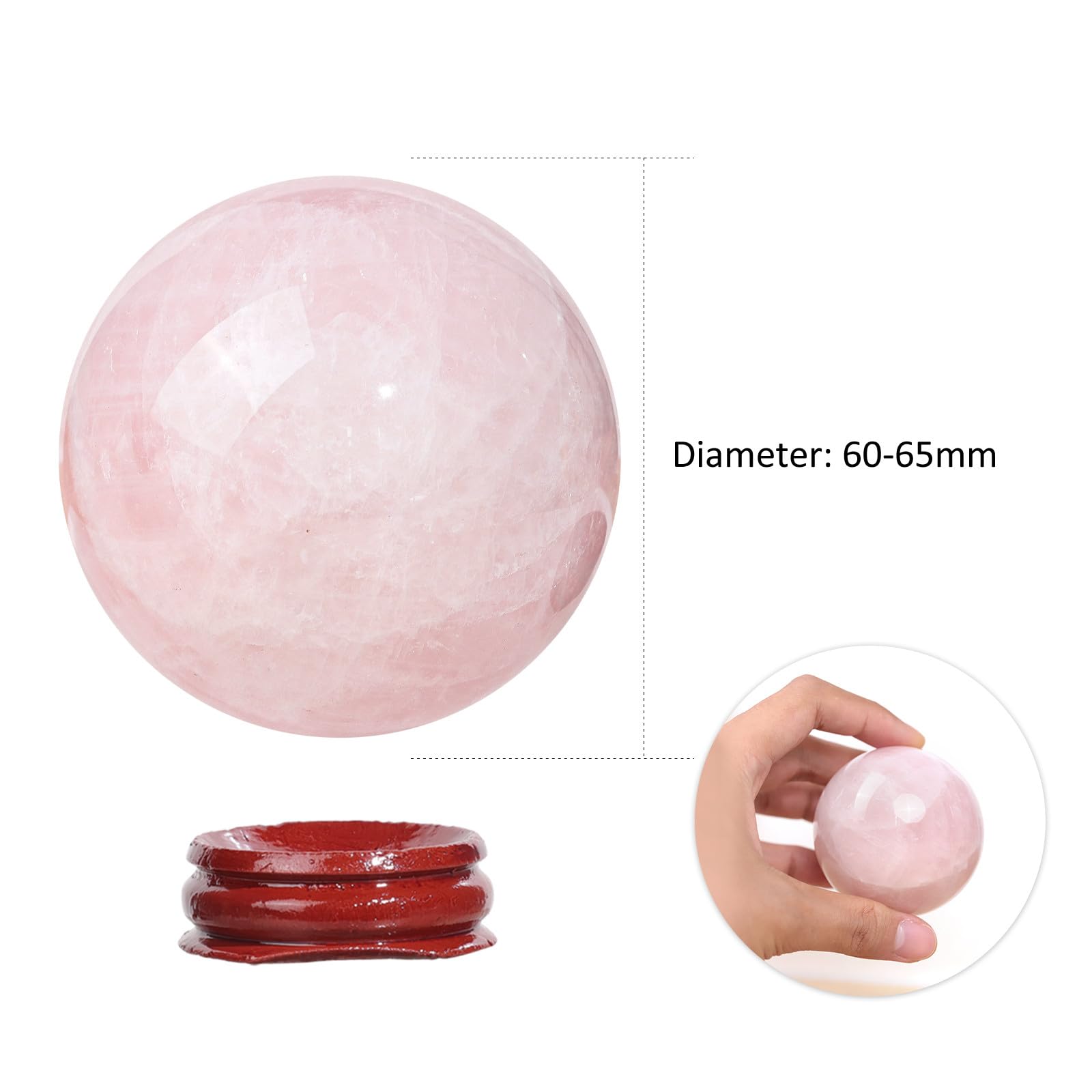 Nupuyai Natural Rose Quartz Crystal Ball with Wooden Stand - Image 2