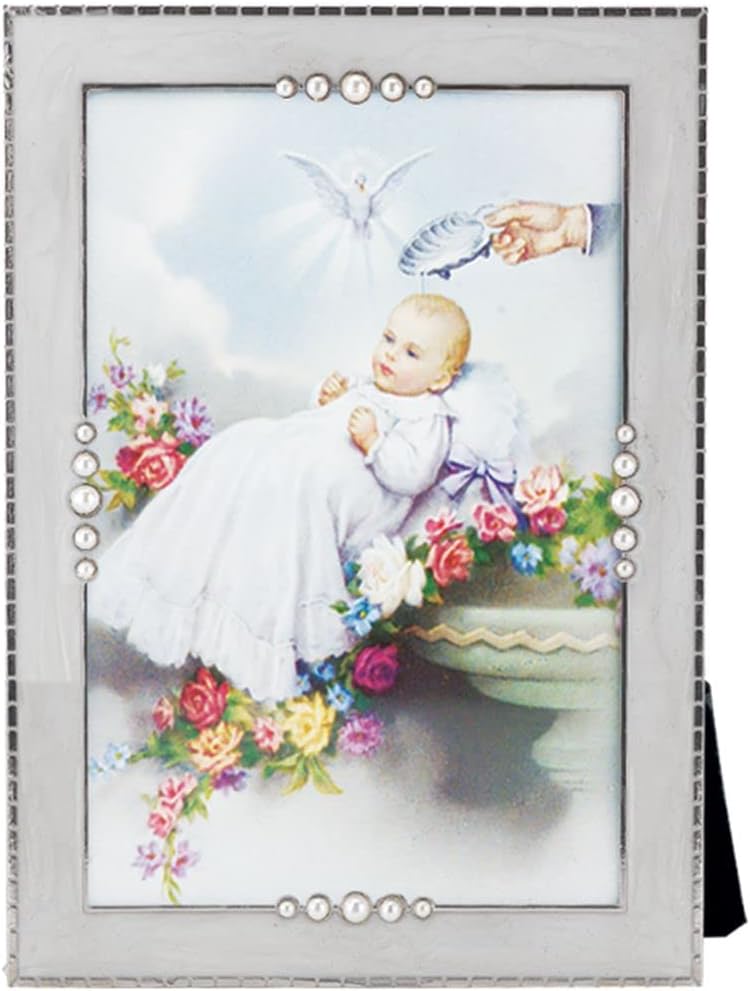 Baby Baptism Pearlized Silver Plate 5"x7" Photo Frame