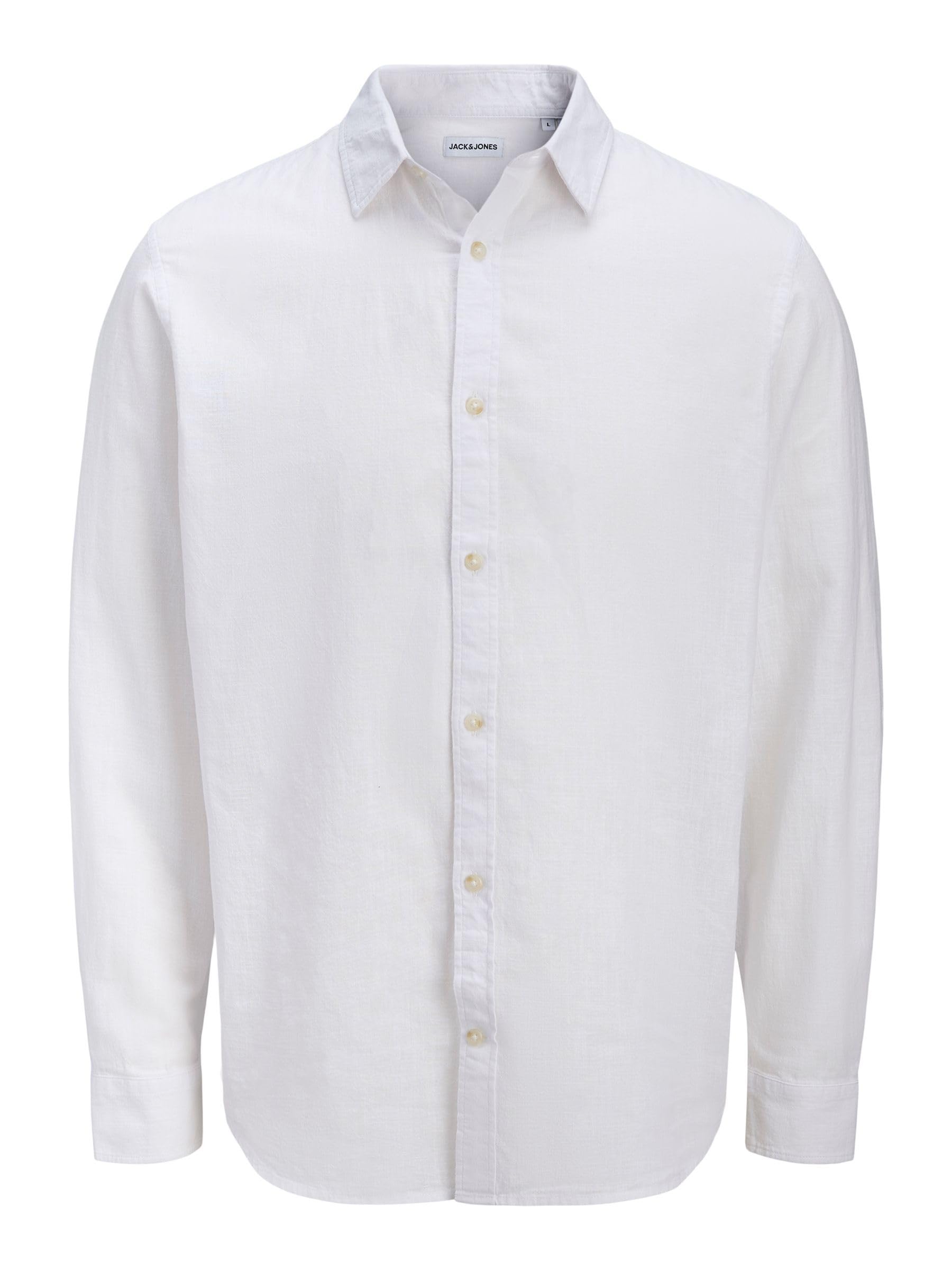 Jack & Jones Men's White Jjesummer Linen Blend Shirt L/S Sn, Xl
