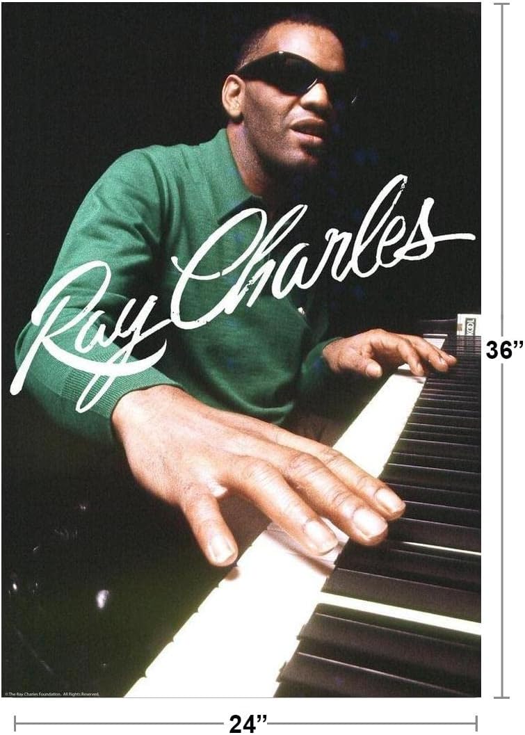 Ray Charles Signature Piano Jazz Music Photo Cool Wall Art Print Poster 24x36