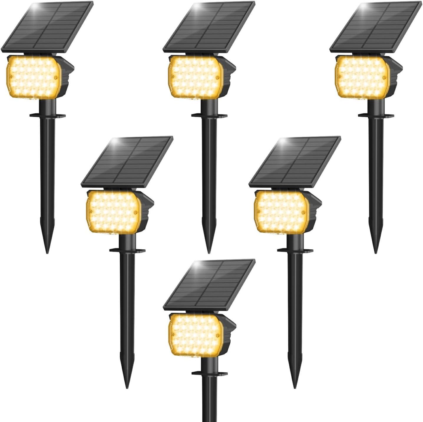 VOLISUN Solar Spot Lights Outdoor Waterproof IP67, 27 LED with 3 Lighting Modes Solar Lights Outdoor Spotlights Auto On/Off Solar Landscape Lights for Yard Garden House Pathway(6 Pack- Warm White)